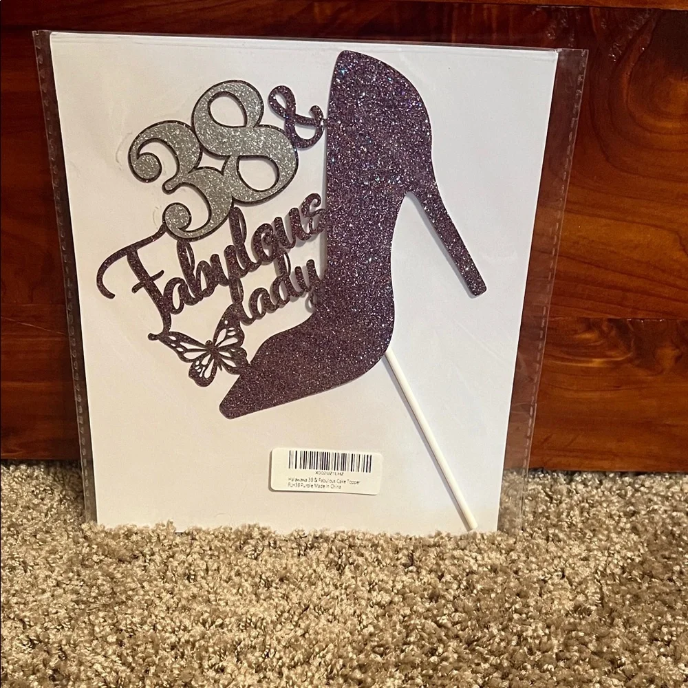 Glittery Purple High Heel Cake Topper. 38th